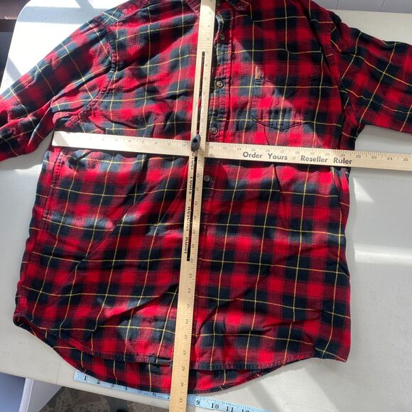 Chaps Performance Flannel Button Up Shirt Mens Large Red Black Plaid Pocket - Picture 6 of 10